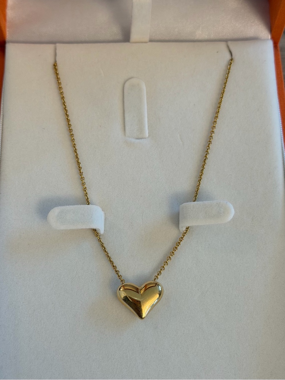 Tiffany & Co Solid 18k Yellow Gold Heart Puffed 3D Pintide Necklace 16” 7.5g